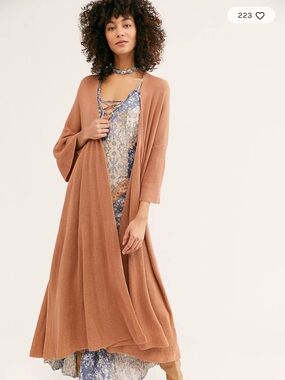 Free People Open-Front Long Knit Duster Cardigan in Rust